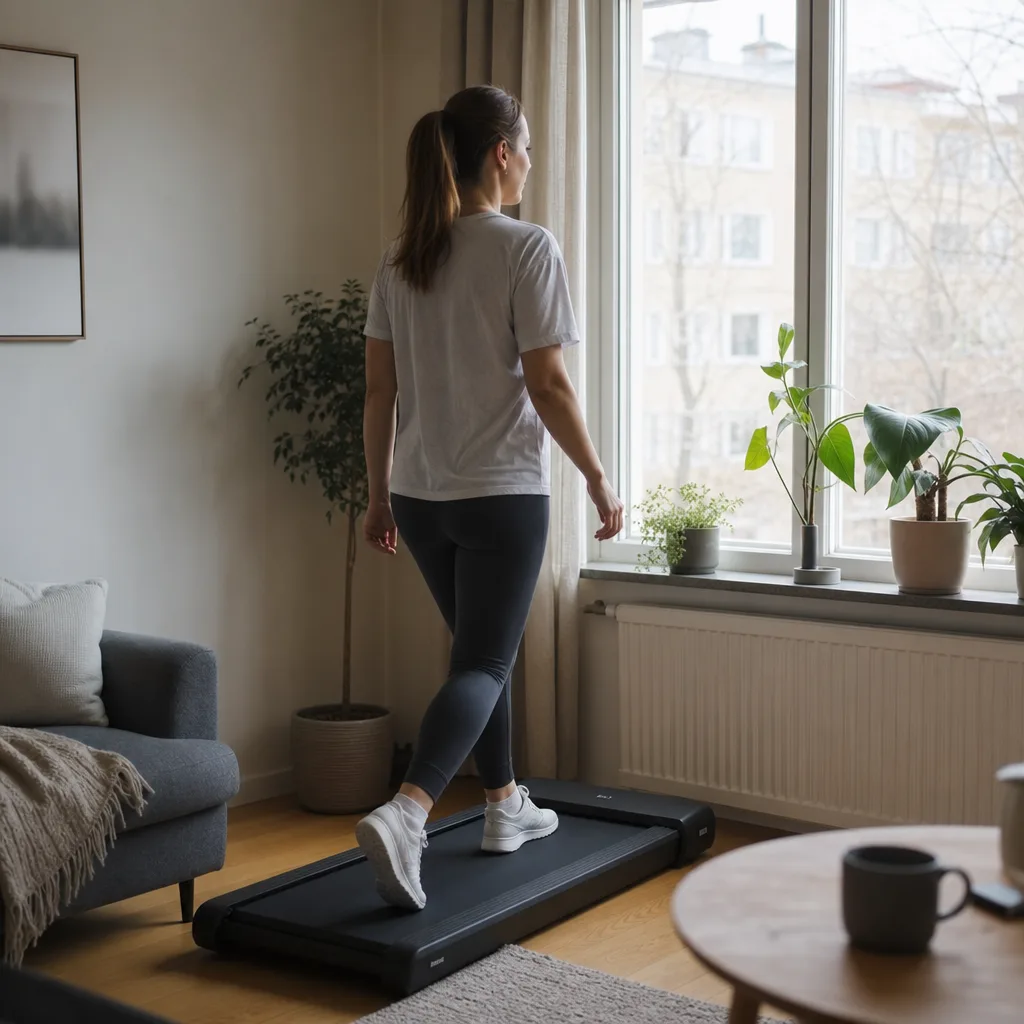 Kompakt löpband i en mindre svensk lägenhet